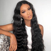 13x6 Glueless Wig Loose Deep Wave With Drawstring Natural Black 100% Human Hair Wig
