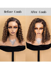 Pre-cut Lace Wear Go Casual Blonde Highlights Water Wave Minimalist 9x6 Lace Wigs Dome Cap Glueless with Natural Hairline Wig