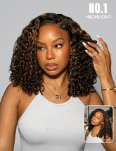 Pre-cut Lace Wear Go Casual Blonde Highlights Water Wave Minimalist 9x6 Lace Wigs Dome Cap Glueless with Natural Hairline Wig