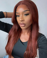 Reddish Brown Straight 13x4 Lace Front Glueless Human Hair Wig Free Part
