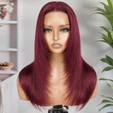 Layered Cut Yaki Straight 99J Color 4X4 Lace Closure Wig
