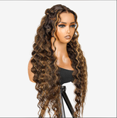 Highlight Piano Color Wig Transparent Lace Closure 4x4 Deep Wave Style Wig