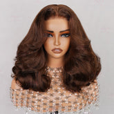 13x4 Luxury Double Drawn Lace Frontal Chestnut Brown Loose Body Wave Bob Wig For Women