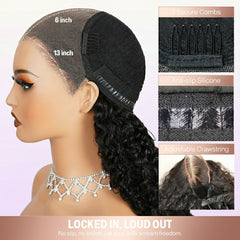 13X6 Glueless Drawstring Wig – Loose Deep Wave 100% Human Hair, Natural Black, Pre-Plucked Hairline, Beginner Friendly