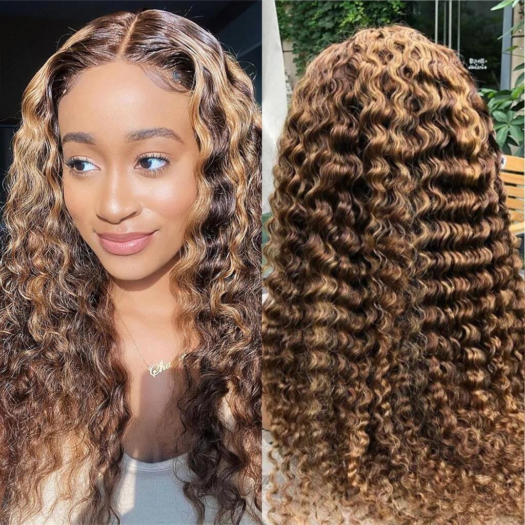Highlight Piano Color Wig Transparent Lace Closure 4x4 Deep Wave Style Wig