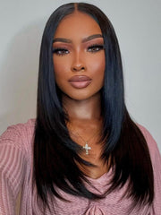 Layered Cut Pre-bleached Straight Hair Wear Go Glueless Wig 9X6 Pre-cut HD Lace Pre-plucked