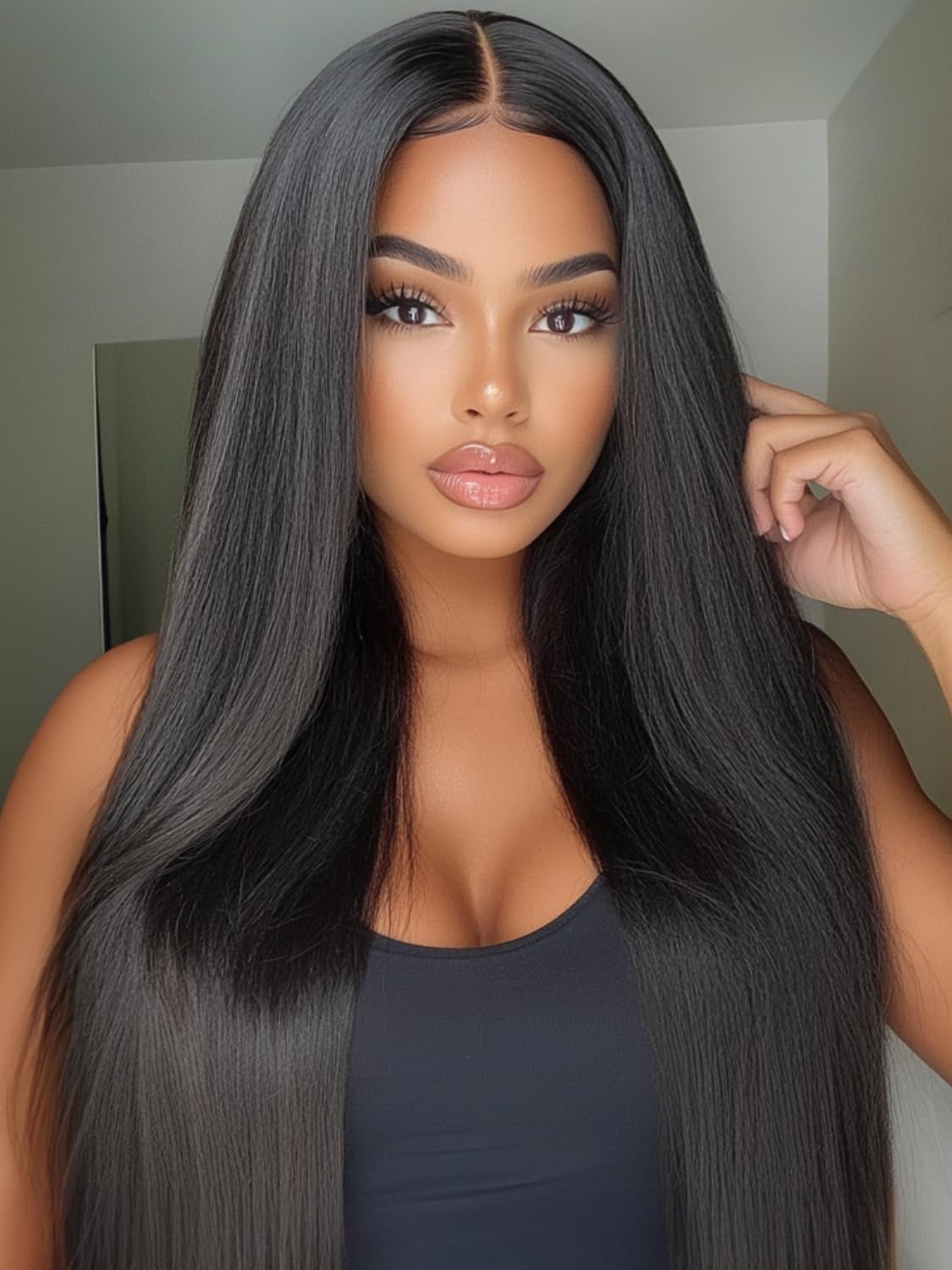 360 Glueless Yaki Straight Wig – Natural Blowout Look | High Ponytail Ready