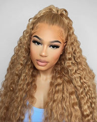13x6 glueless lace front wig water wave human hair light brown #27