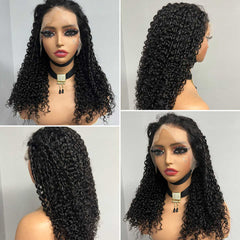 13x6 Glueless  Pixie Curl With Drawstring Natural Black 100% Human Hair Wig