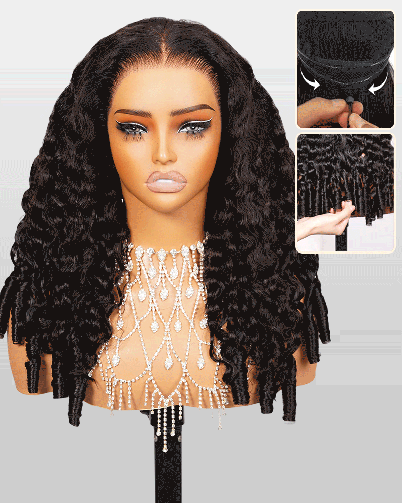 13x6 Glueless Wig Burmese Curly With Drawstring With Finger Coil Ends Hold Curls Well