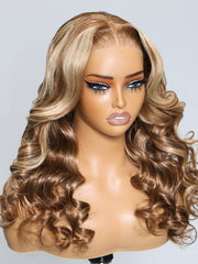 13×6 Glueless Honey Blonde Highlight Body Wave Wig – Pre-Everything Drawstring Human Hair Wig