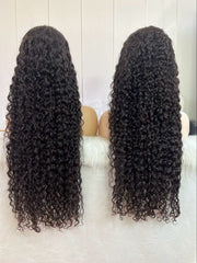 Back view of 6x6 glueless water wave wig showing fullness and curl definition