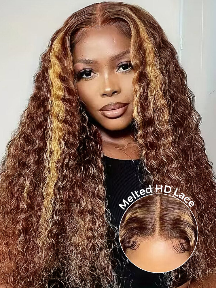 Pre-cut 6x4 Lace Water Wave Wear Go Highlights Ombre Hair Glueless Wig