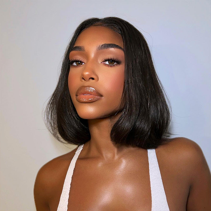 Easy-Wear Glueless 9X6 Pre-Cut Lace Straight  Bob Wig With Bleached Knots - Human Hair In Natural Black With Color Choices