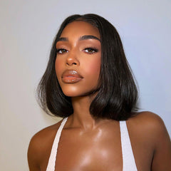 Easy-Wear Glueless 9X6 Pre-Cut Lace Straight  Bob Wig With Bleached Knots - Human Hair In Natural Black With Color Choices