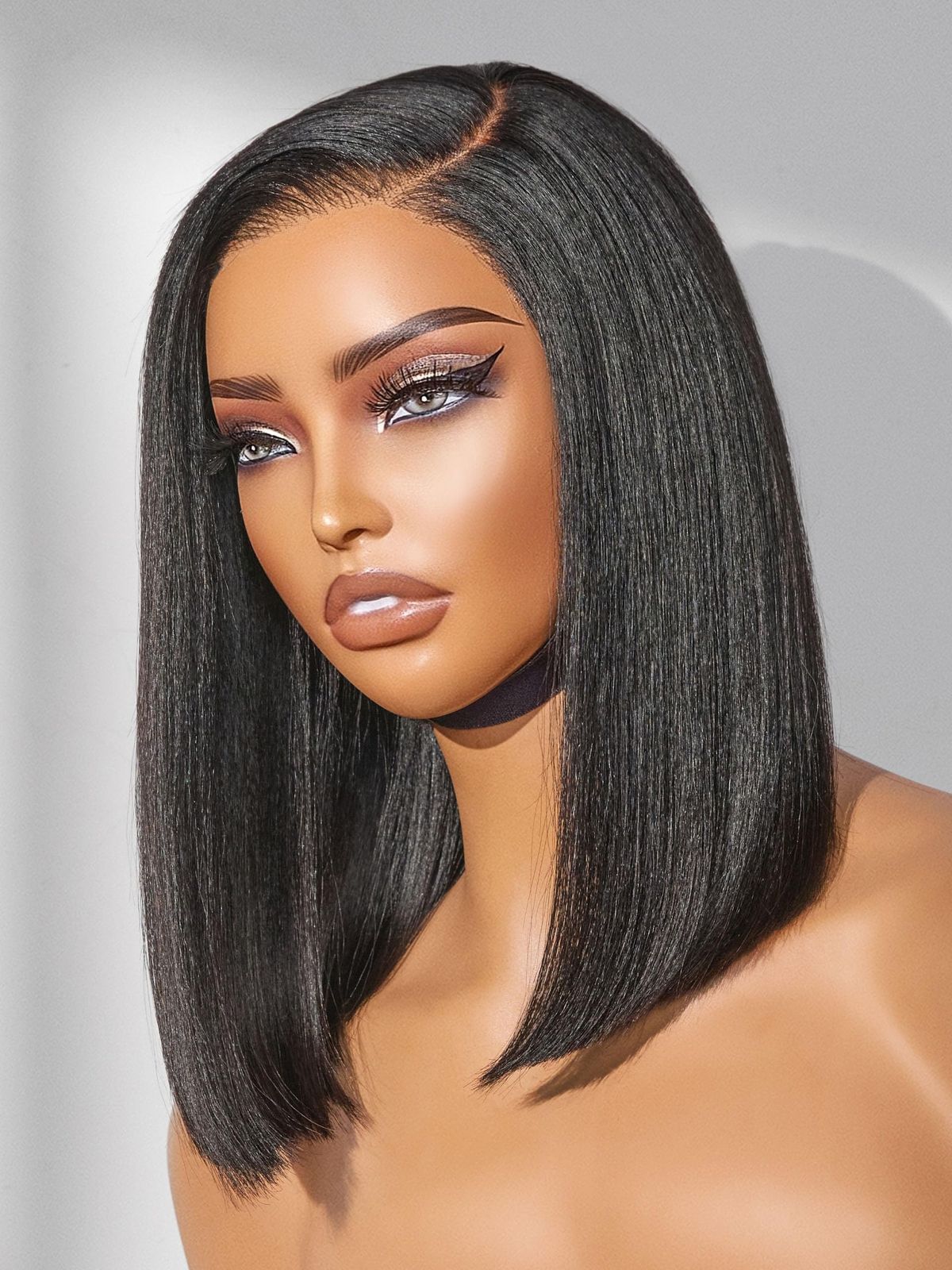 Natural yaki straight texture of 9x6 glueless bob wig