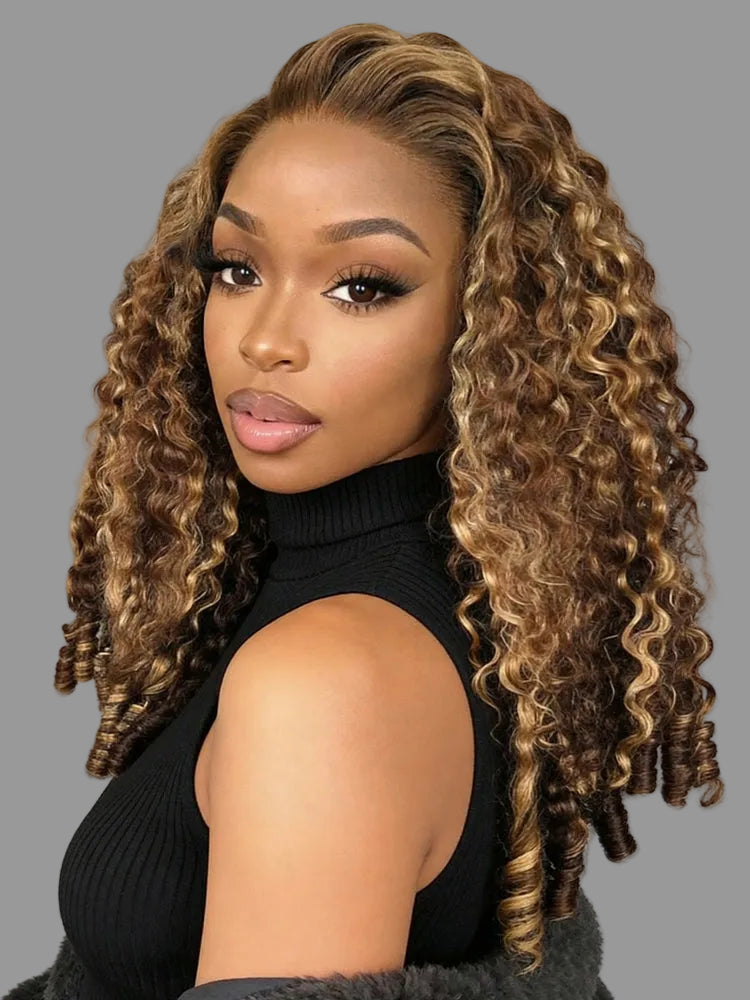 alt="13x6 glueless lace front wig ombre Burmese curly human hair pre plucked natural hairline"