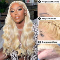 13×6 Glueless Blonde #613 Body Wave Wig – Free Part Lace Front Human Hair