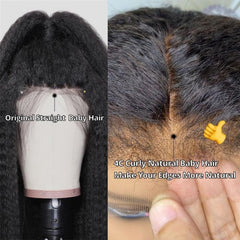 13×6 Glueless Kinky Straight Wig – Natural Hairline Human Hair Drawstring Wig, Beginner Friendly