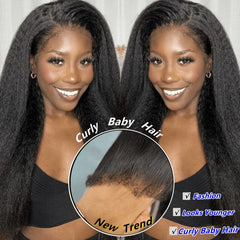 13×6 Glueless Kinky Straight Wig – Natural Hairline Human Hair Drawstring Wig, Beginner Friendly