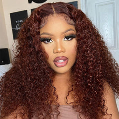 Kinky Curly Reddish Brown Wear Go Wig Pre-cut 9x6 Lace Glueless Human Hair Wigs