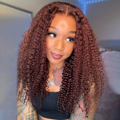 Kinky Curly Reddish Brown Wear Go Wig Pre-cut 9x6 Lace Glueless Human Hair Wigs