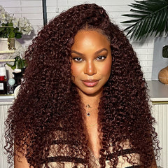 Kinky Curly Reddish Brown Wear Go Wig Pre-cut 9x6 Lace Glueless Human Hair Wigs