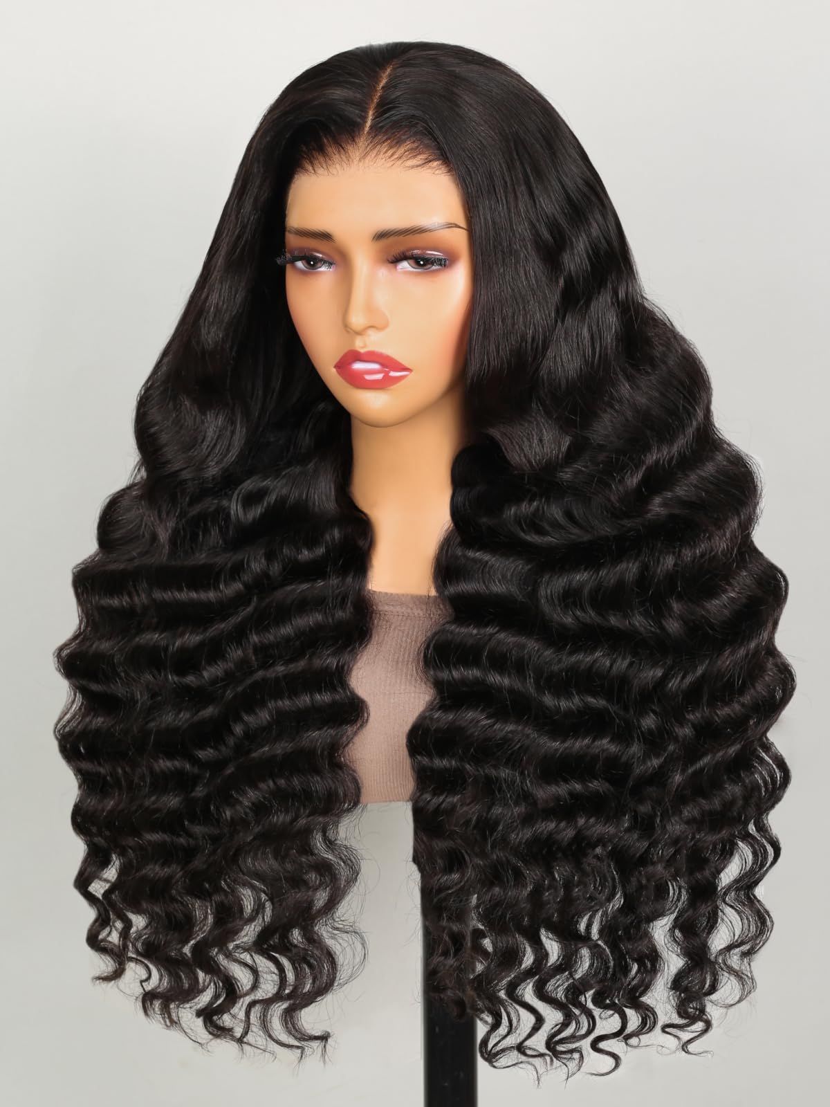 13x6 glueless drawstring wig loose deep wave natural black pre plucked hairline