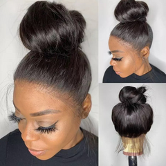 360 Lace Frontal Natural Black Long Straight Wig Free Part Ponytail Style Human Hair Wig
