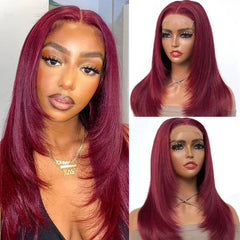Layered Cut  Yaki Straight  7x5 Lace Pre-plucked Wear Go Glueless 99J  Color  Hair  Wig