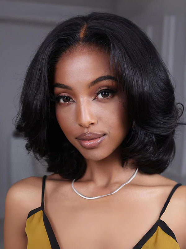Layered wave bob wig 6x6 glueless lace with pre-cut lace 180 density