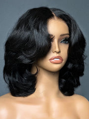 Close-up of layered wave texture on bob wig human hair